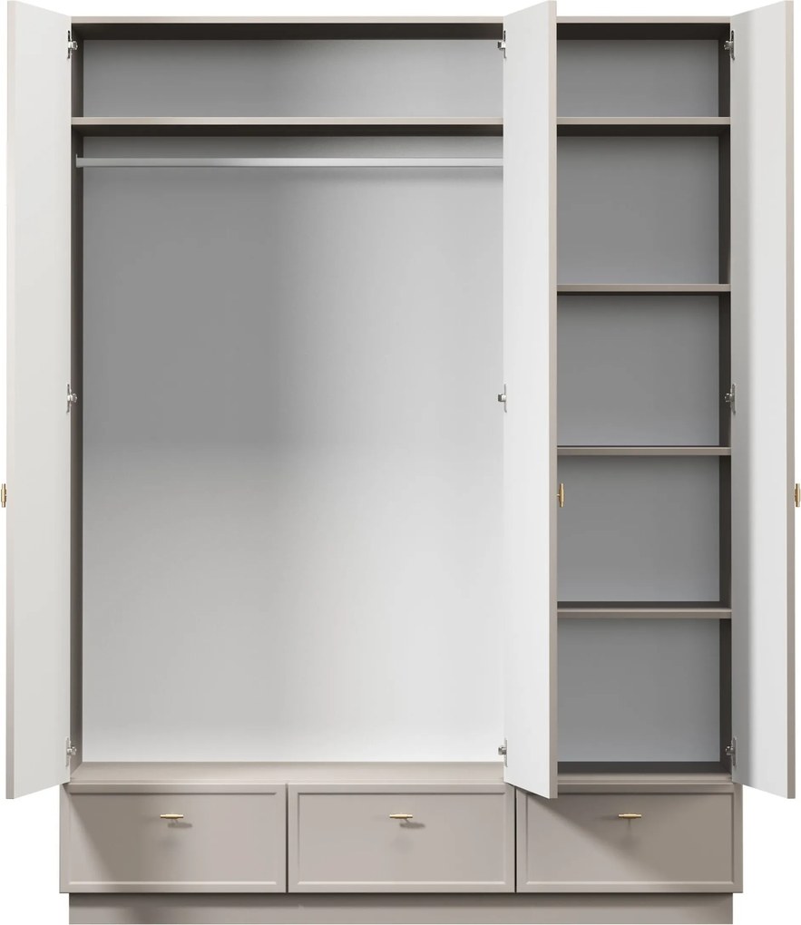 Lorini gardróbszekrény 150 cm polcokkal - kasmír / arany T-bar fogantyúk