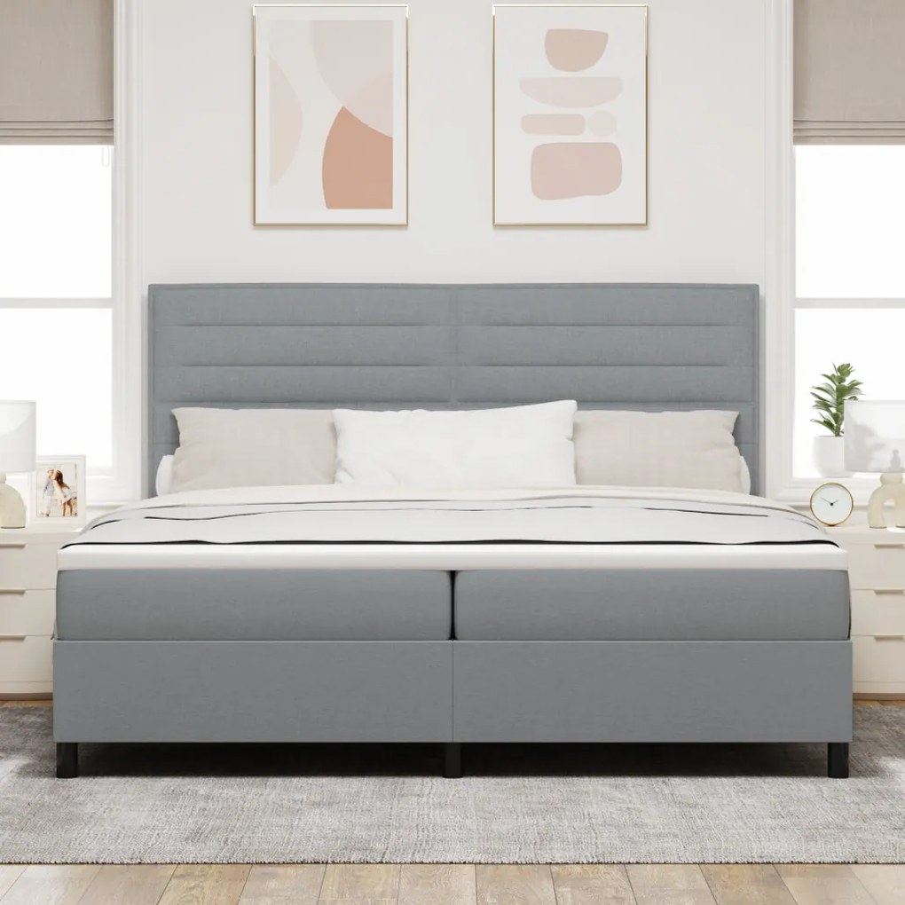 Box Spring Ágy Matrac Világosszürke 200x200 cm Szövet