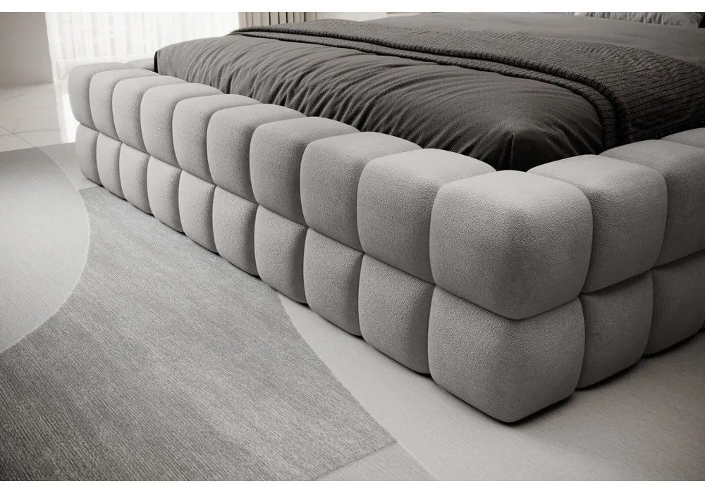 Szürke kárpitozott ágyneműtartós franciaágy ágyráccsal 160x200 cm Dizzle – ELTAP