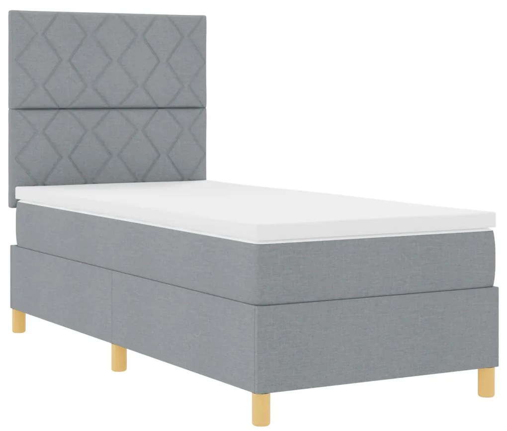 Box Spring Ágy Matraccal Világosszürke Egyszemélyes Ágy Szövet