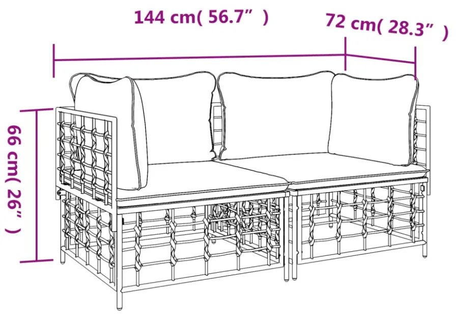 vidaXL 2 db szürke polyrattan moduláris sarokkanapé párnával