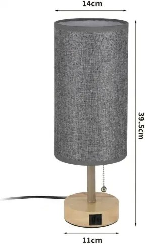 Brilagi - TABLON asztali lámpa USB-porttal 1xE27/25W/230V tölgy/bézs/szürke