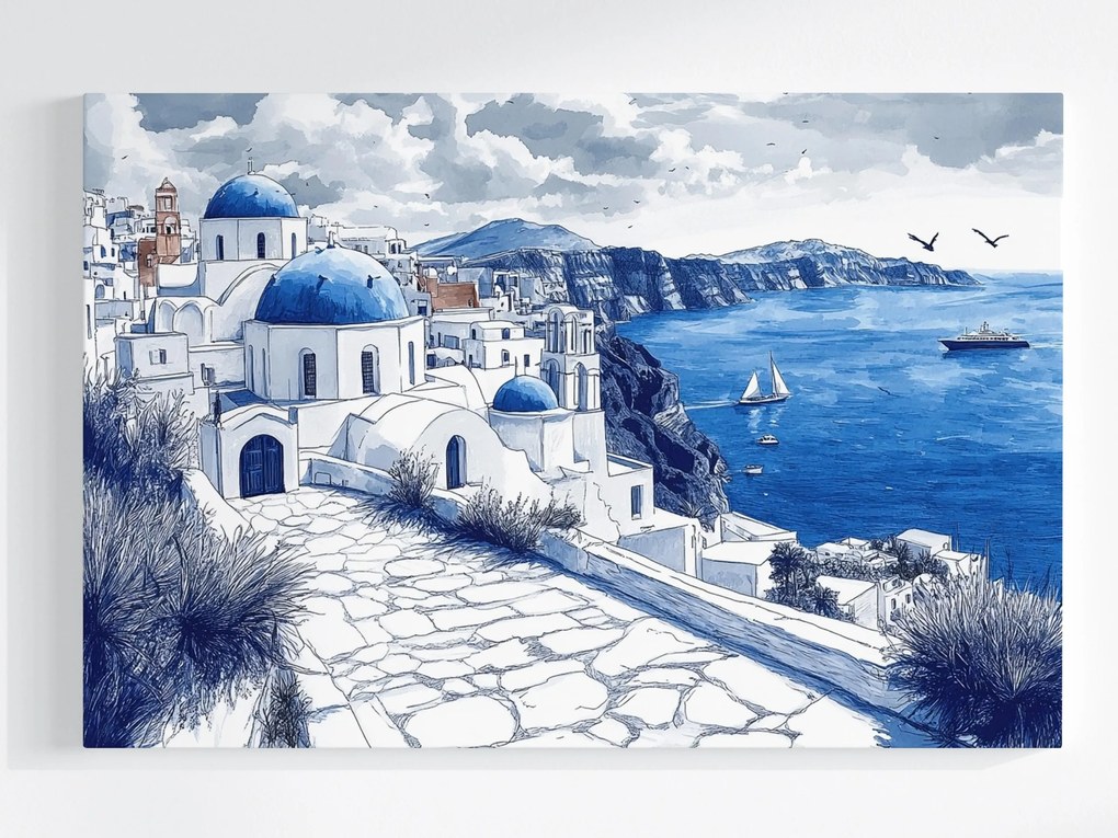 Canvas Vászonkép Görögország Santorini Tenger Templom Kék 60x40