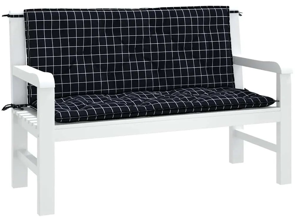 2 db fekete kockás szövet kerti padpárna 120 x 50 x 7 cm