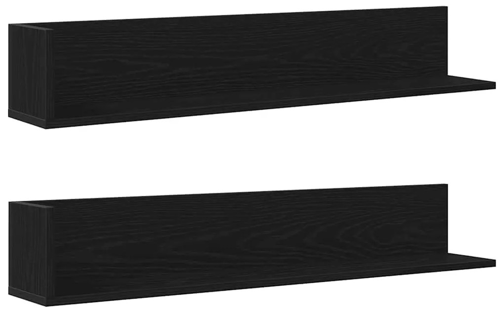 2 db fekete szerelt fa fali polc 100 x 16,5 x 16,5 cm