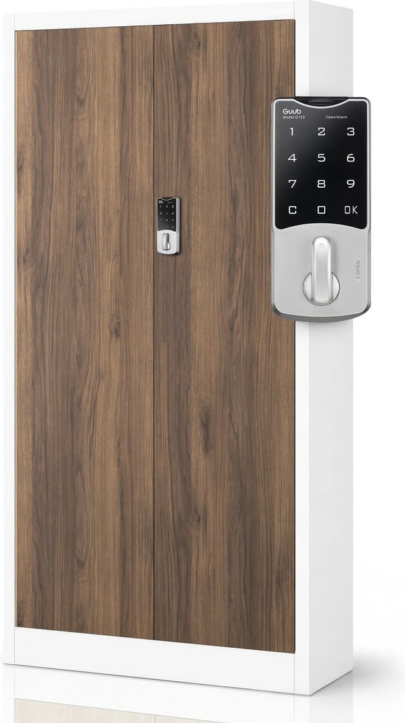Irodai fém szekrény számzáras fehér / dió: Eco Design DANIEL, 900 x 1850 x 400 mm