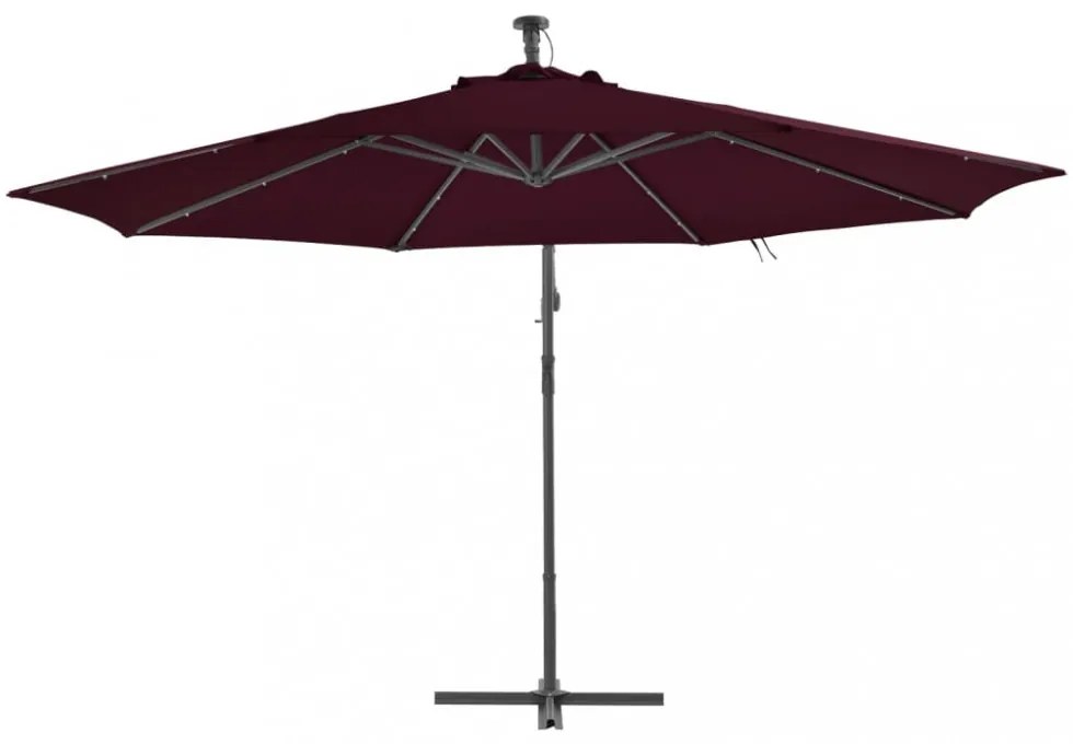 bordó konzolos napernyő LED-világítással 350 cm
