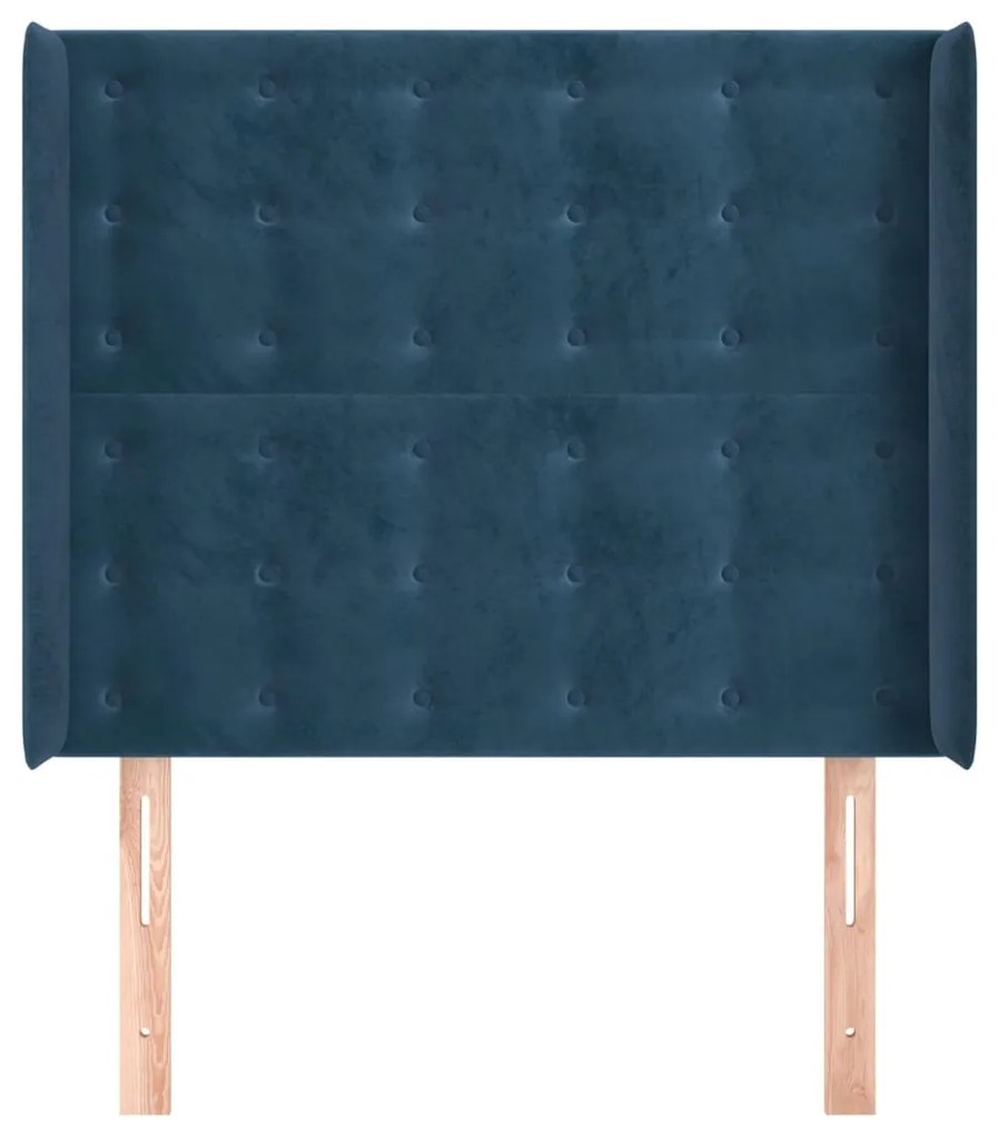 sötétkék bársony fejtámla szárnyakkal 93x16x118/128 cm