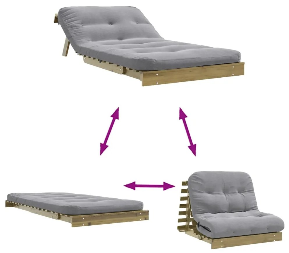 tömör impregnált fenyőfa futon kanapéágy matraccal 100x206x11cm