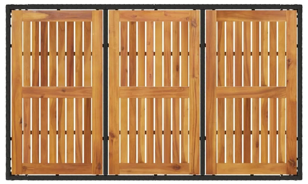 fekete polyrattan kerti asztal akácfa lappal 150 x 90 x 75 cm
