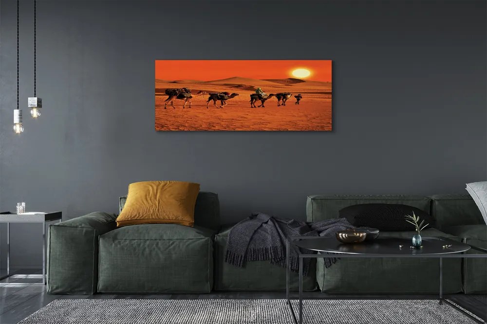 Canvas képek Tevék az emberek sivatagi nap ég 125x50 cm