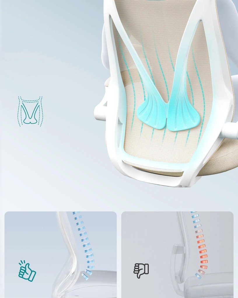 Irodai szék ergonomikus háttámla, állítható magasság, felhajtható kartámaszok, bézs