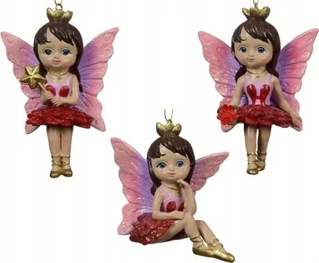 Tündér manó piros-rózsaszín polyresin szárnyakkal 12,5 cm 3minta