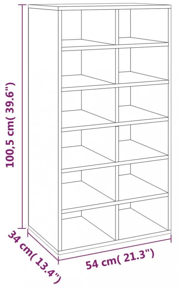 barna tölgy színű szerelt fa cipőtartó 54 x 34 x 100,5 cm