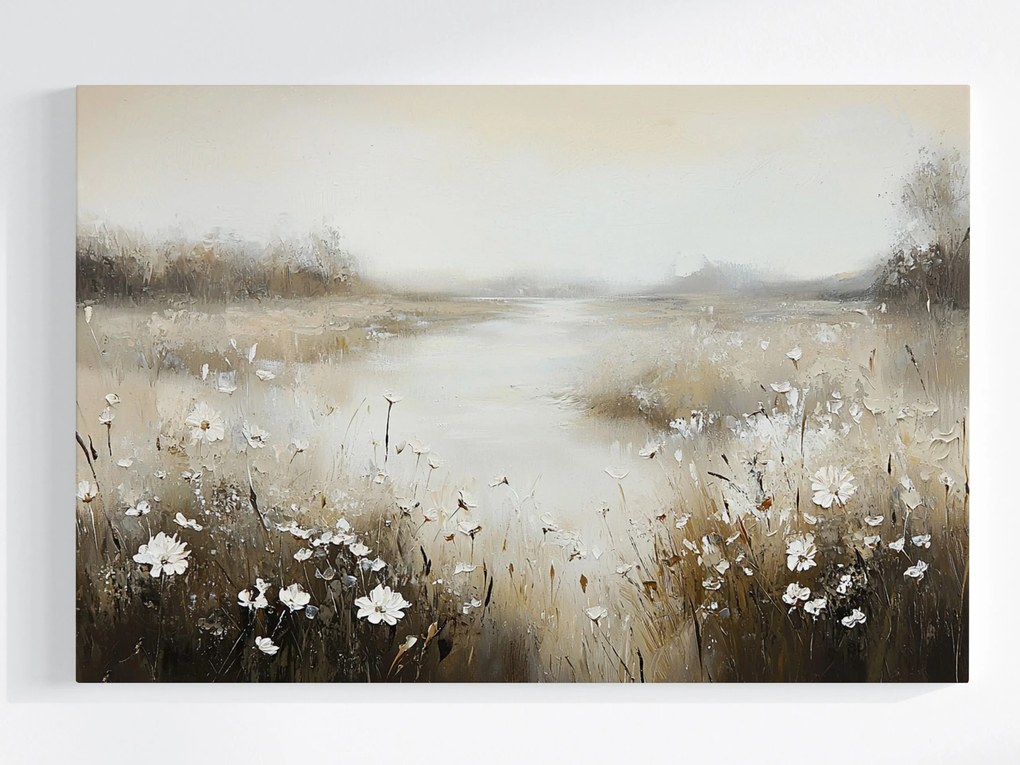 Vászonkép Canvas Tájkép Rét Patak Folyó Virágok Nyugalom Bézs 60x40