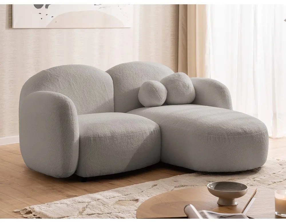 Szürke buklé sarokkanapé (jobb oldali-heverő résszel) Orbit – Ropez