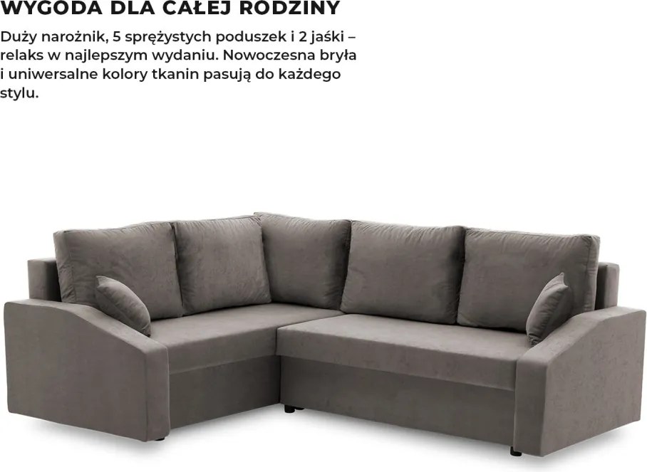 Grande Plus sarokkanapé, baloldali, szövet anyag, szürke