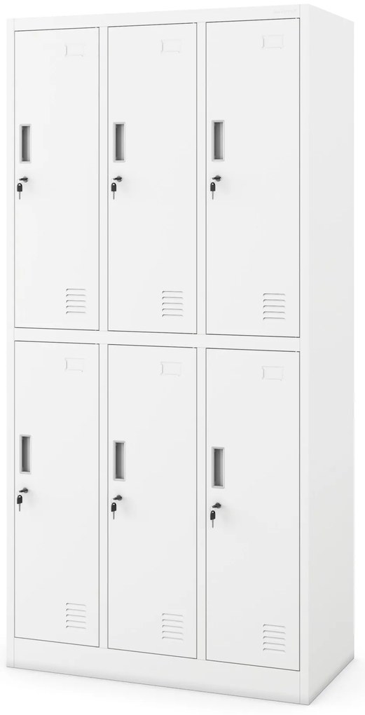 Szociális fém öltözőszekrény 6 ajtóval IGOR 900 x 1850 x 450 mm, fehér
