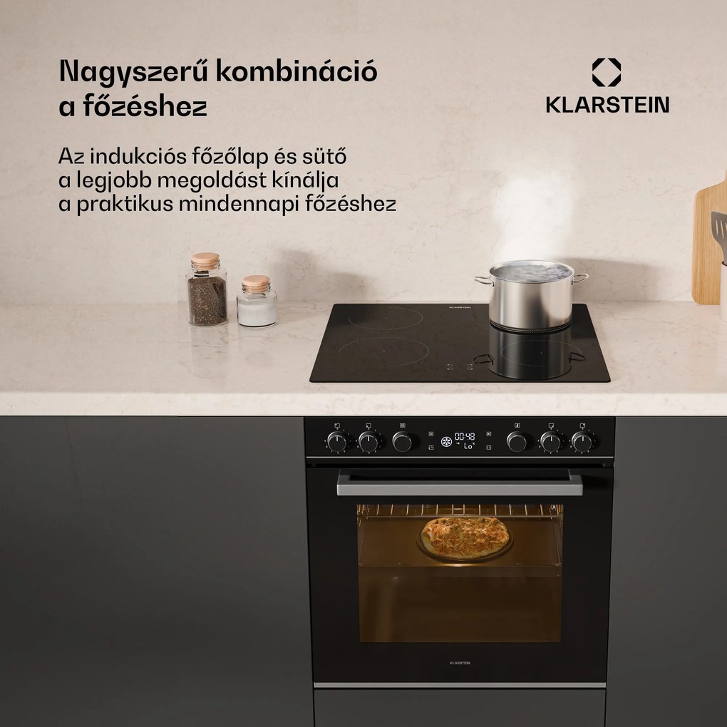 Klarstein ControlSync sütő és indukciós főzőlap szett, 9 funkció, 4 főzőzóna, 73 l űrtartalom