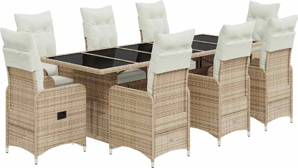 vidaXL 9 részes bézs polyrattan kerti bisztrógarnitúra párnákkal
