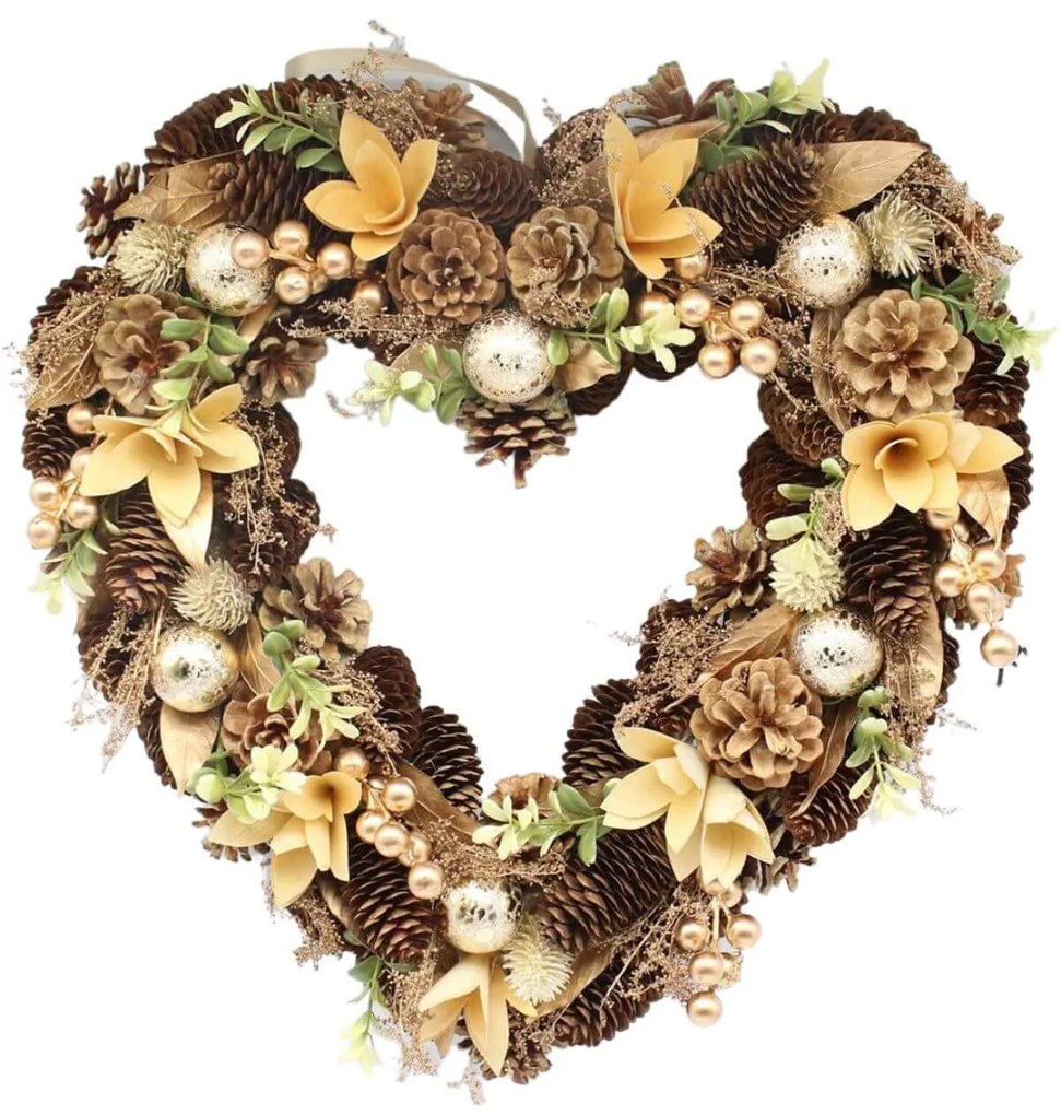 Krémszínű természetes szív kopogtató ajtódísz 43cm