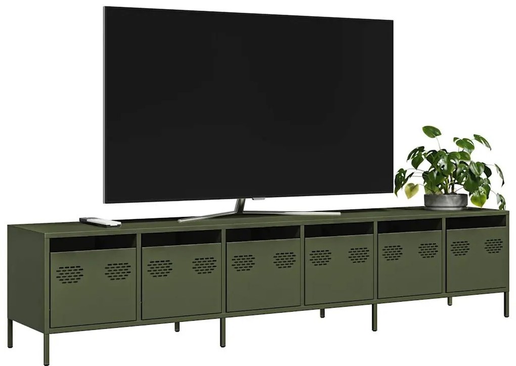 olívazöld hidegen hengerelt acél TV-szekrény 202x39x43,5 cm