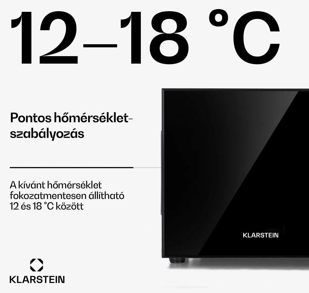 Klarstein Frosty, mini hűtőszekrény, 10 liter, A energiahatékonysági osztály, tükörüveg ajtó, fekete