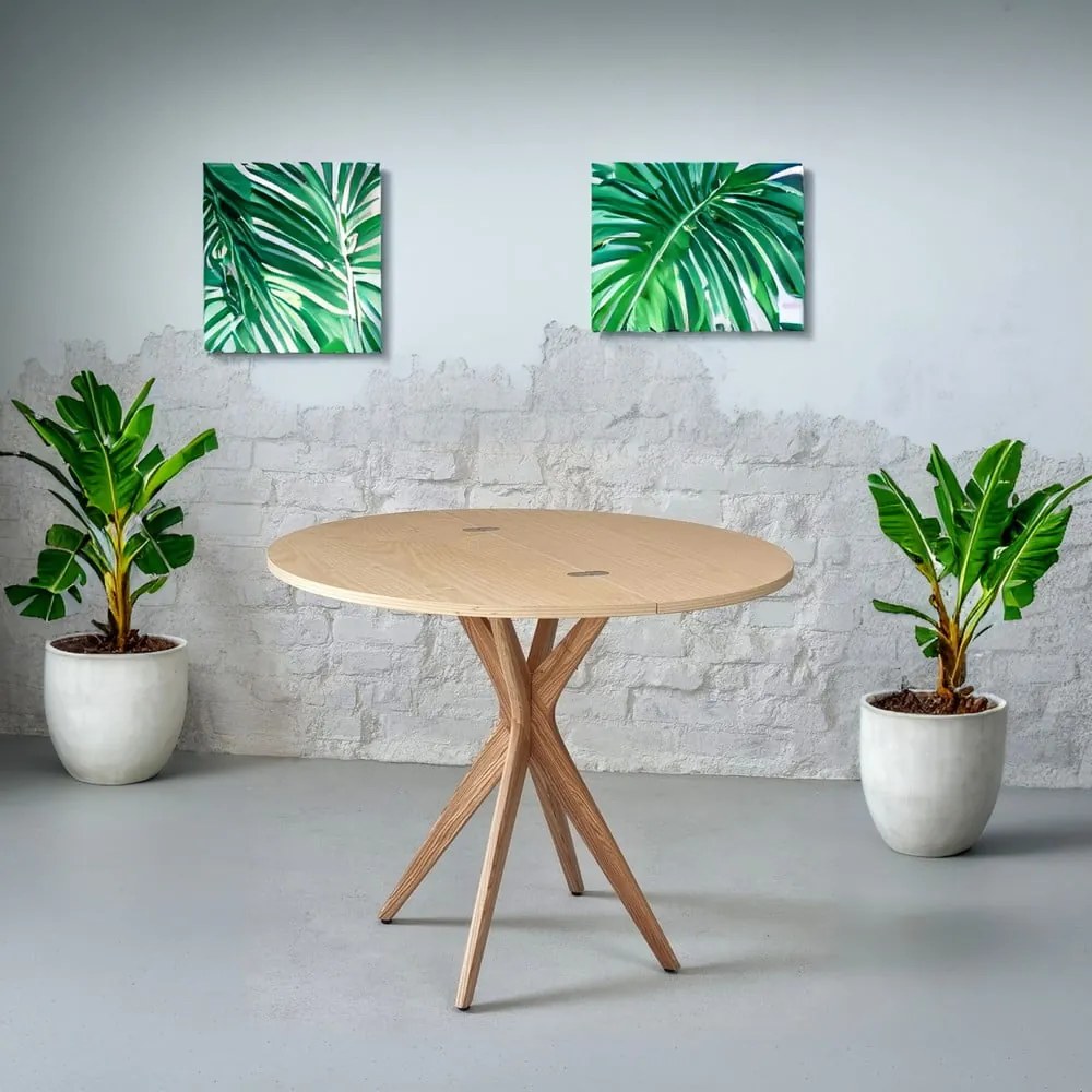 Kerek bővíthető étkezőasztal kőrisfa dekoros asztallappal 45x90 cm Jubi – Ragaba