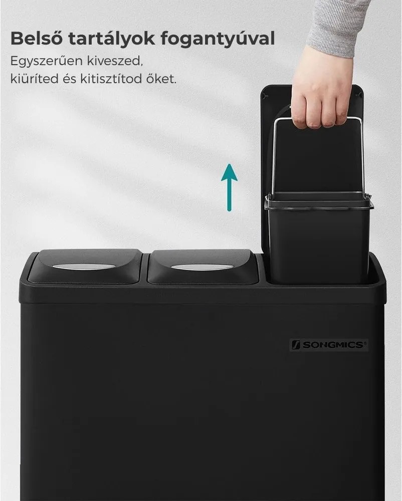 SORT szelektív hulladékgyűjtő, 24l (3x8l), fekete SongmicsHome