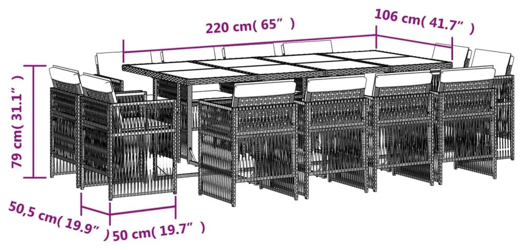 13részes vegyes bézs polyrattan kerti étkezőgarnitúra párnákkal