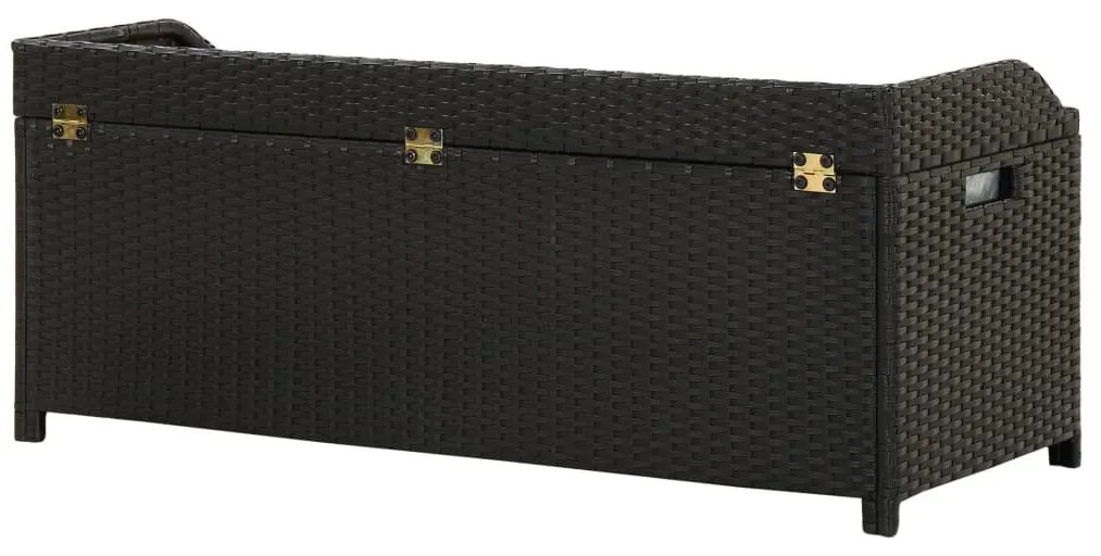 Fekete polyrattan kerti tárolópad 120 cm