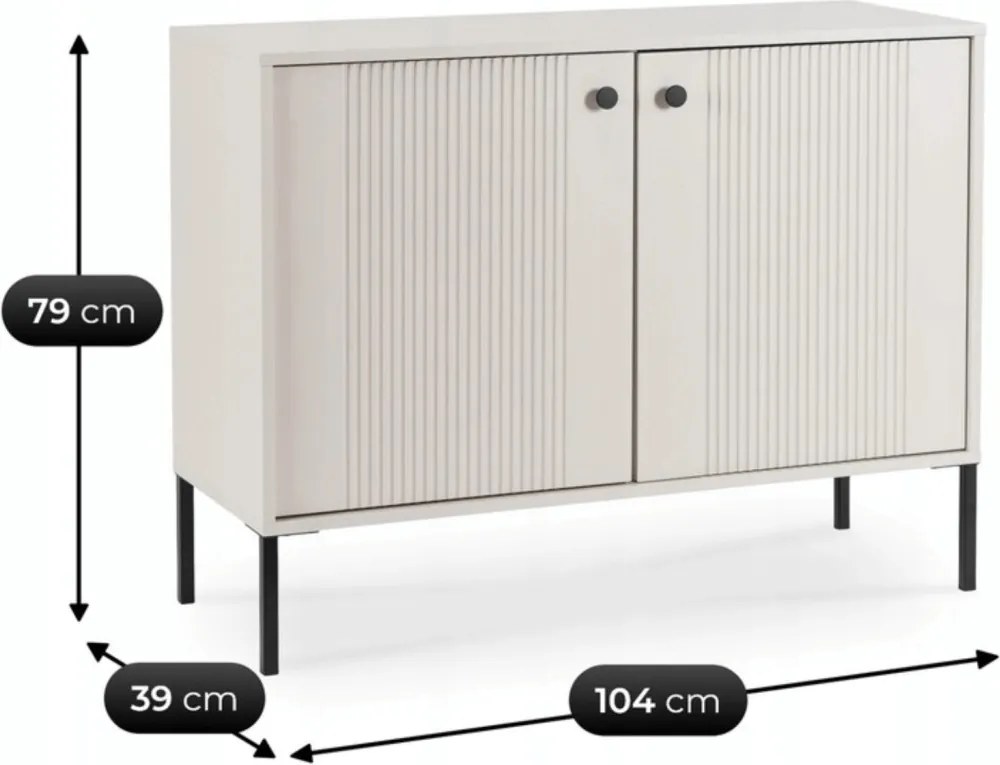 Kétajtós komód 104 cm kasmír színben bordázott fronttal – SOFT