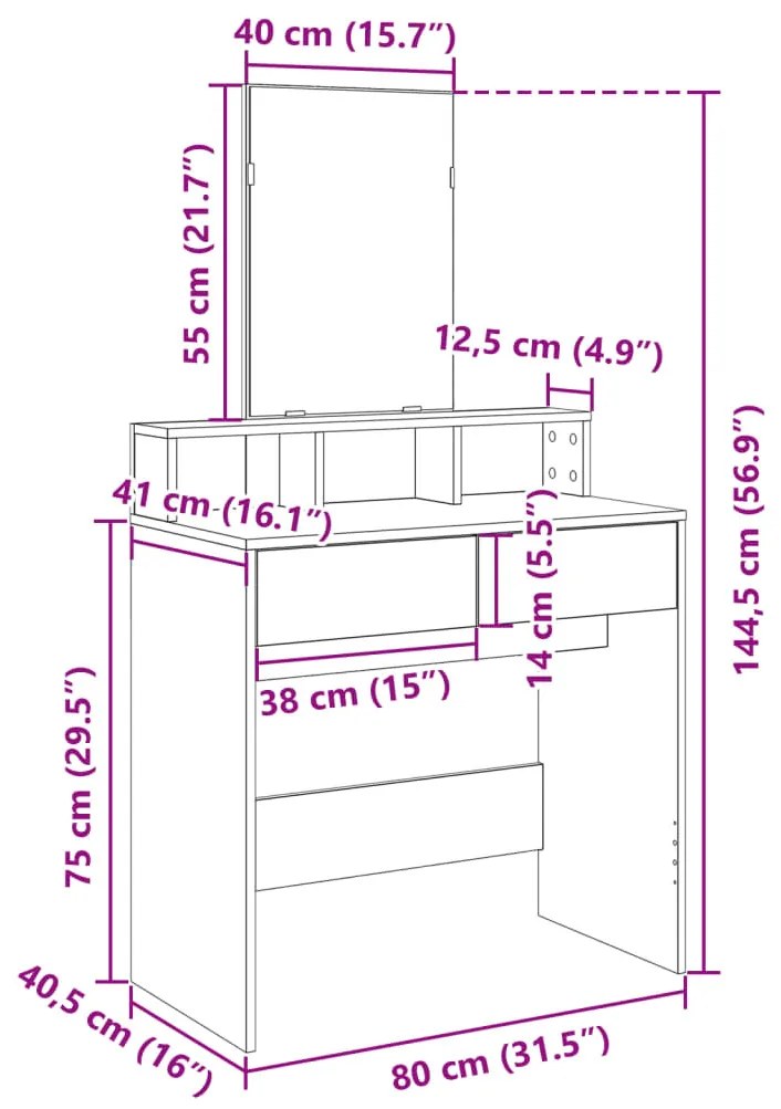 fekete fésülködőasztal tükörrel 80 x 41 x 144,5 cm