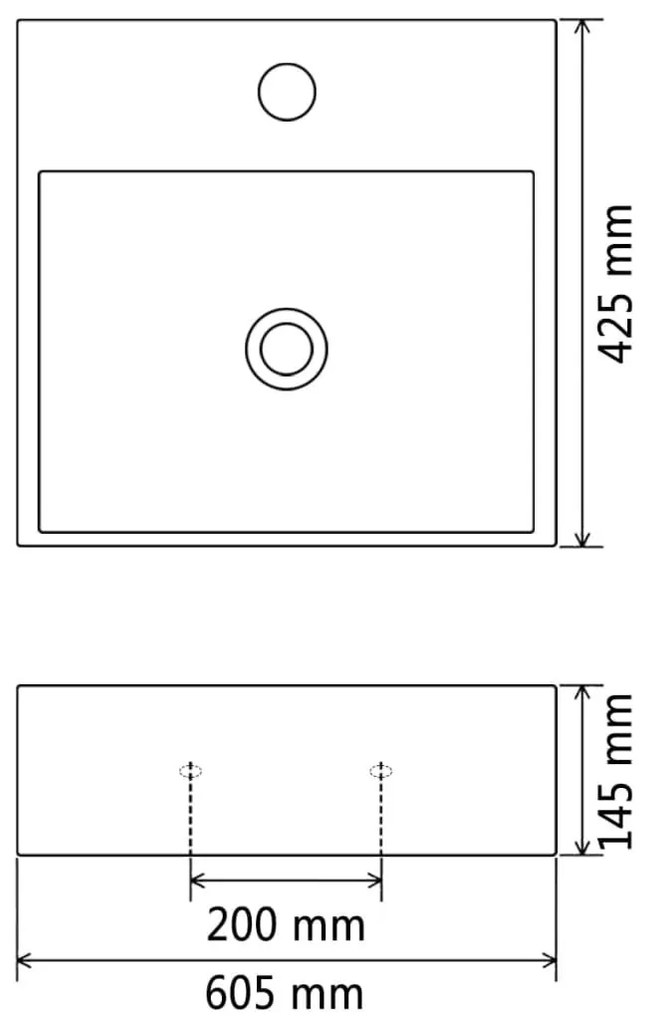 Fekete kerámia mosdó csaptelep furattal 60,5 x 42,5 x 14,5 cm