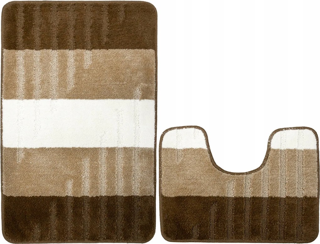 VIC 2 Részes Csúszásgátló Fürdőszobaszőnyeg Szett Csíkos Bézs Barna Krém