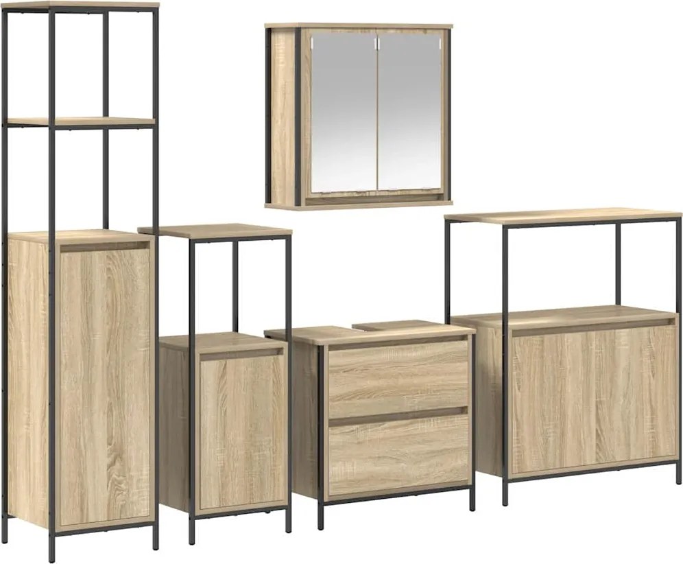 vidaXL Fürdőszoba bútor szett 5 pcs Bézs 76.5 x 35 x 95 cm Faanyag