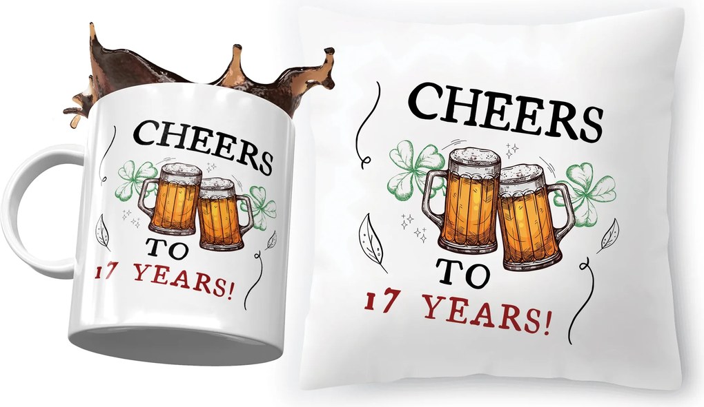 Születésnapi szett 17 17-es 17-es párna fényképes nyomott mintás bögre
