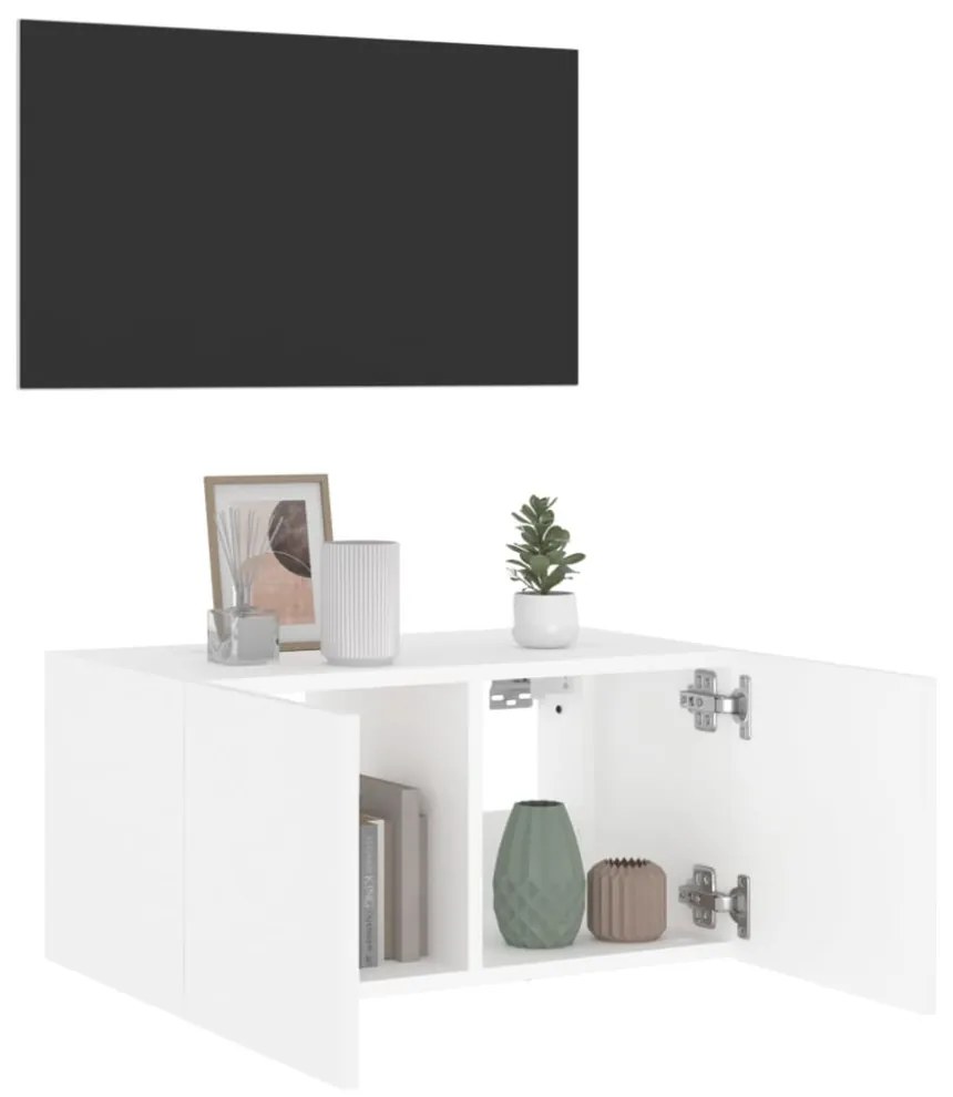 fehér falra szerelhető TV-szekrény LED-lámpákkal 60x35x31 cm