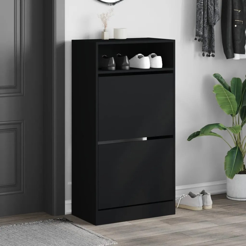 fekete szerelt fa cipőszekrény 60x34x116 cm