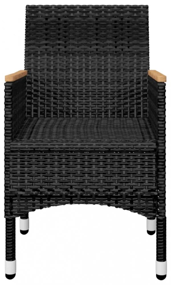 3 részes fekete polyrattan és akácfa bisztrószett