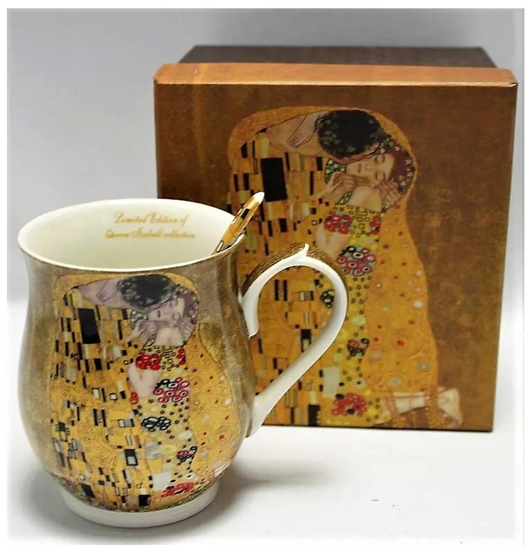 Klimt porcelán öblös bögre kanállal 350 ml A Csók