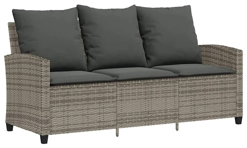 3 személyes szürke polyrattan kerti kanapé asztallal&amp;párnával