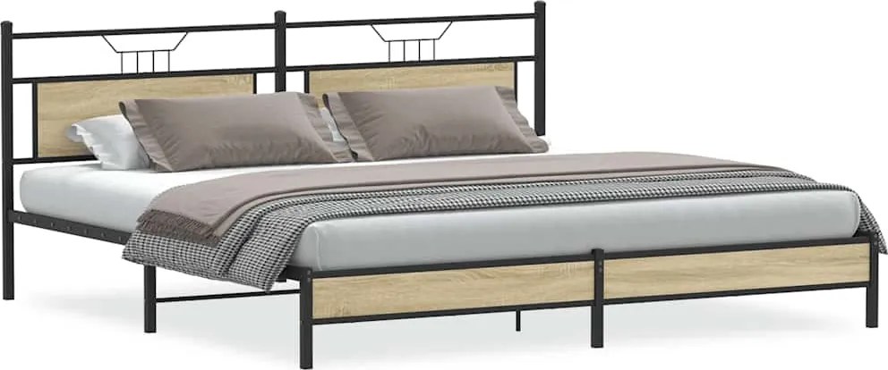 vidaXL sonoma tölgy színű fém ágykeret matrac nélkül 200 x 200 cm