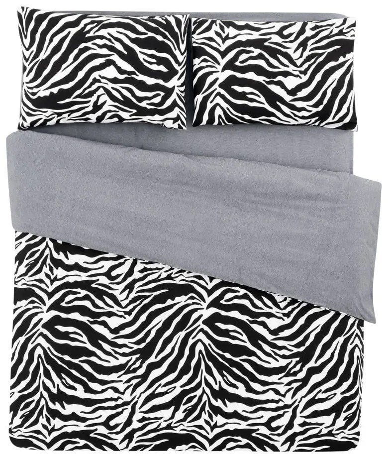 Fekete-fehér kétszemélyes-hosszabbított pamut ágyneműhuzat lepedővel 200x220 cm – Mila Home