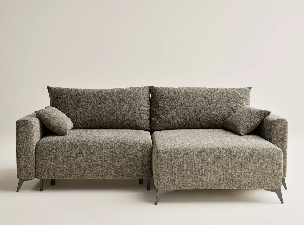 Barna zsenília kinyitható-tárolóhelyes sarokkanapé (jobb oldali-heverő résszel) Leon – Maison de Rêve