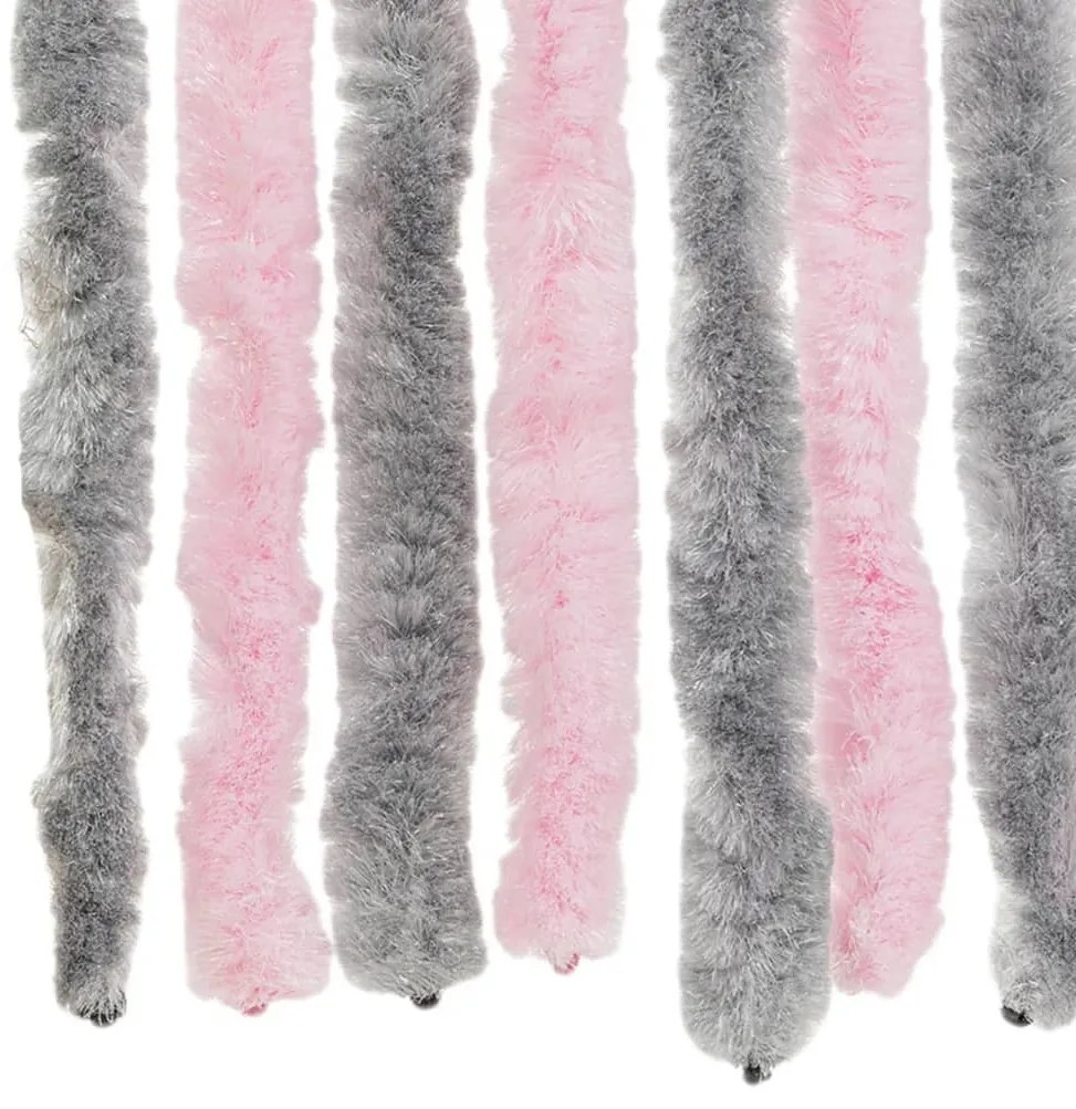 ezüstszürke és rózsaszín zsenília rovarfüggöny 90 x 220 cm