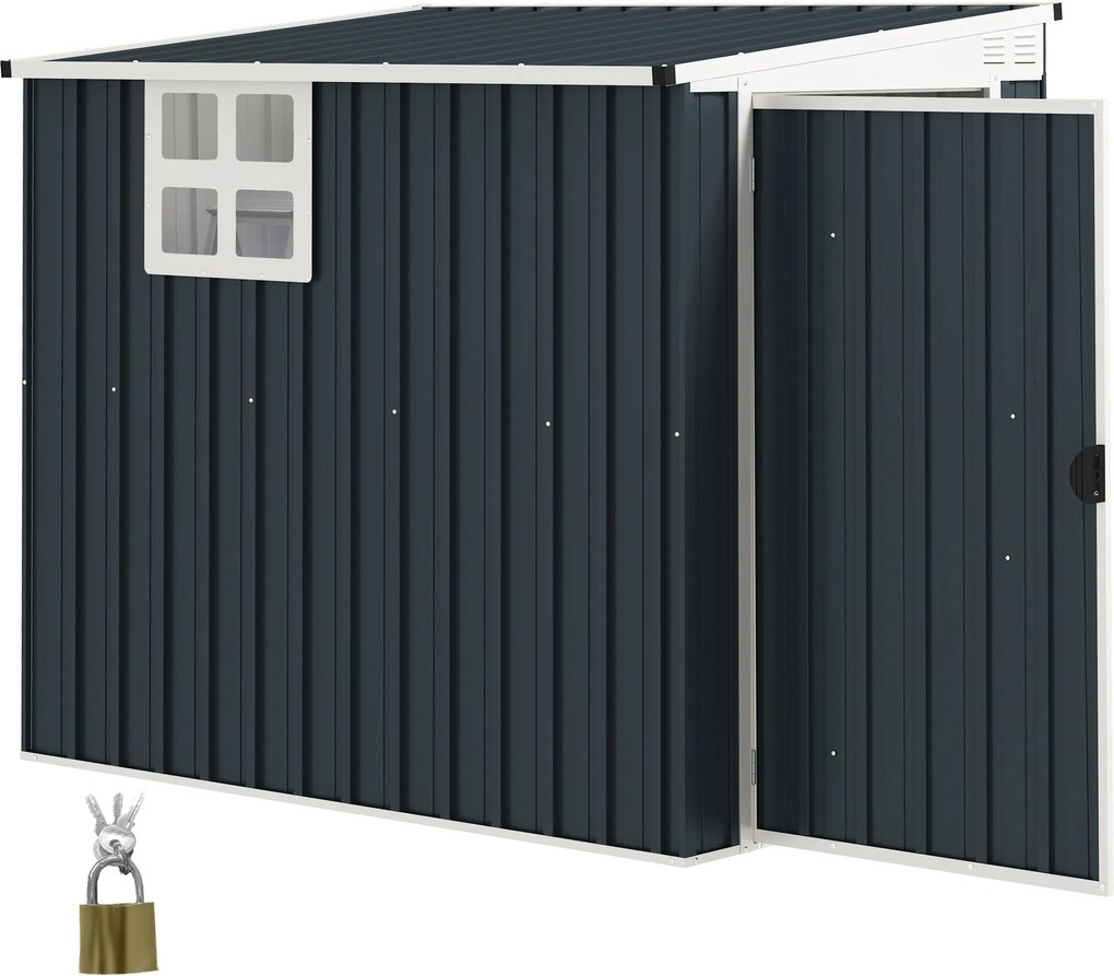 Outsunny Fém Szerszámtároló 2,6m² 128x193x181cm Álló Tető Ablak Lockítható Ajtó Néhány Beteg Kertépítő Telek Gyógyvásárló Eredeti Tevékenység Sötétszü