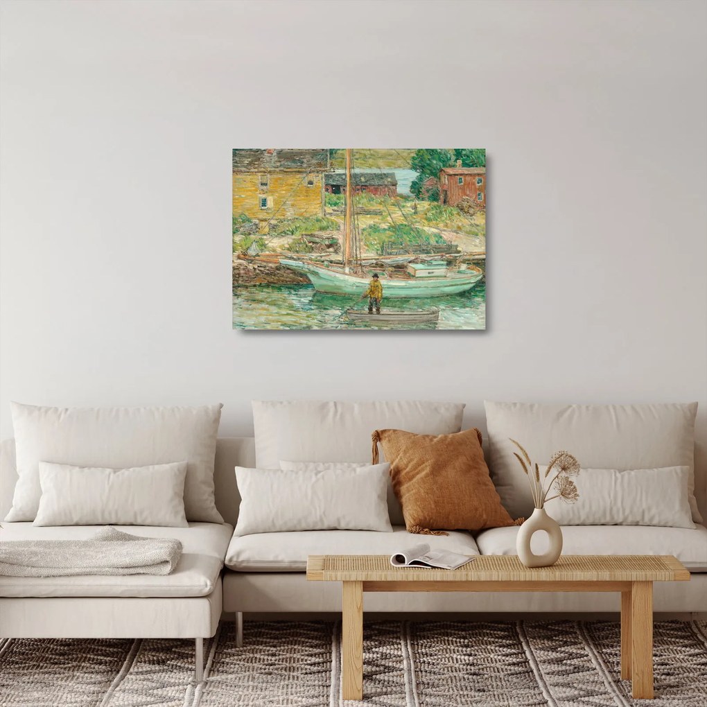 Üveg kép - Childe Hassam, Oyster Sloop, Cos Cob, reprodukciók (70x50 cm)