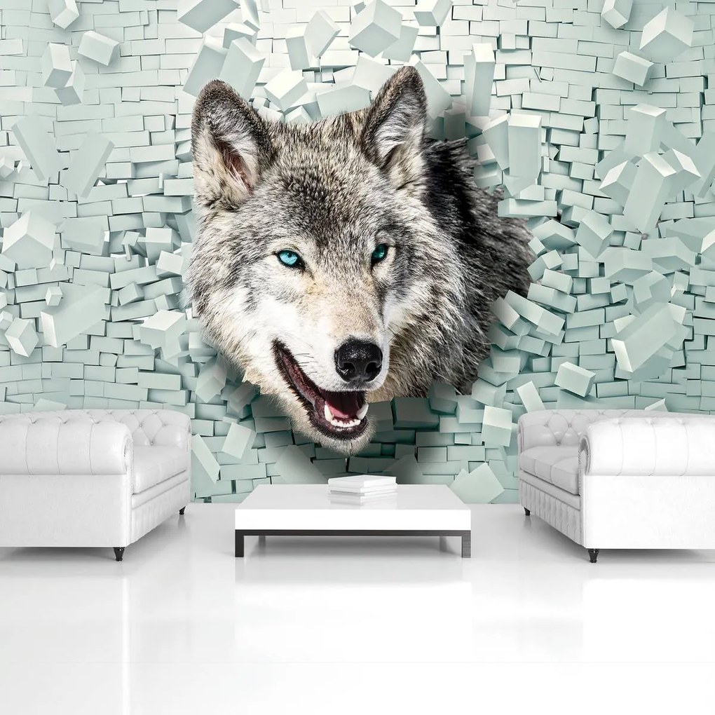 Fotótapéta - A farkas előkerül a 3D-s falból (152,5x104 cm)