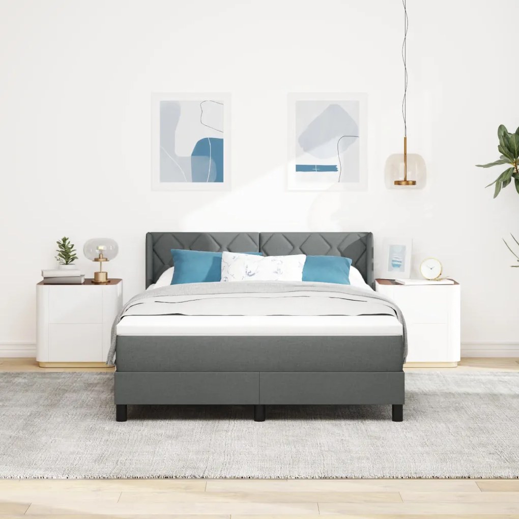Boxspring Ágy Matrac, Sötétszürke, 140x200 cm, Szövet